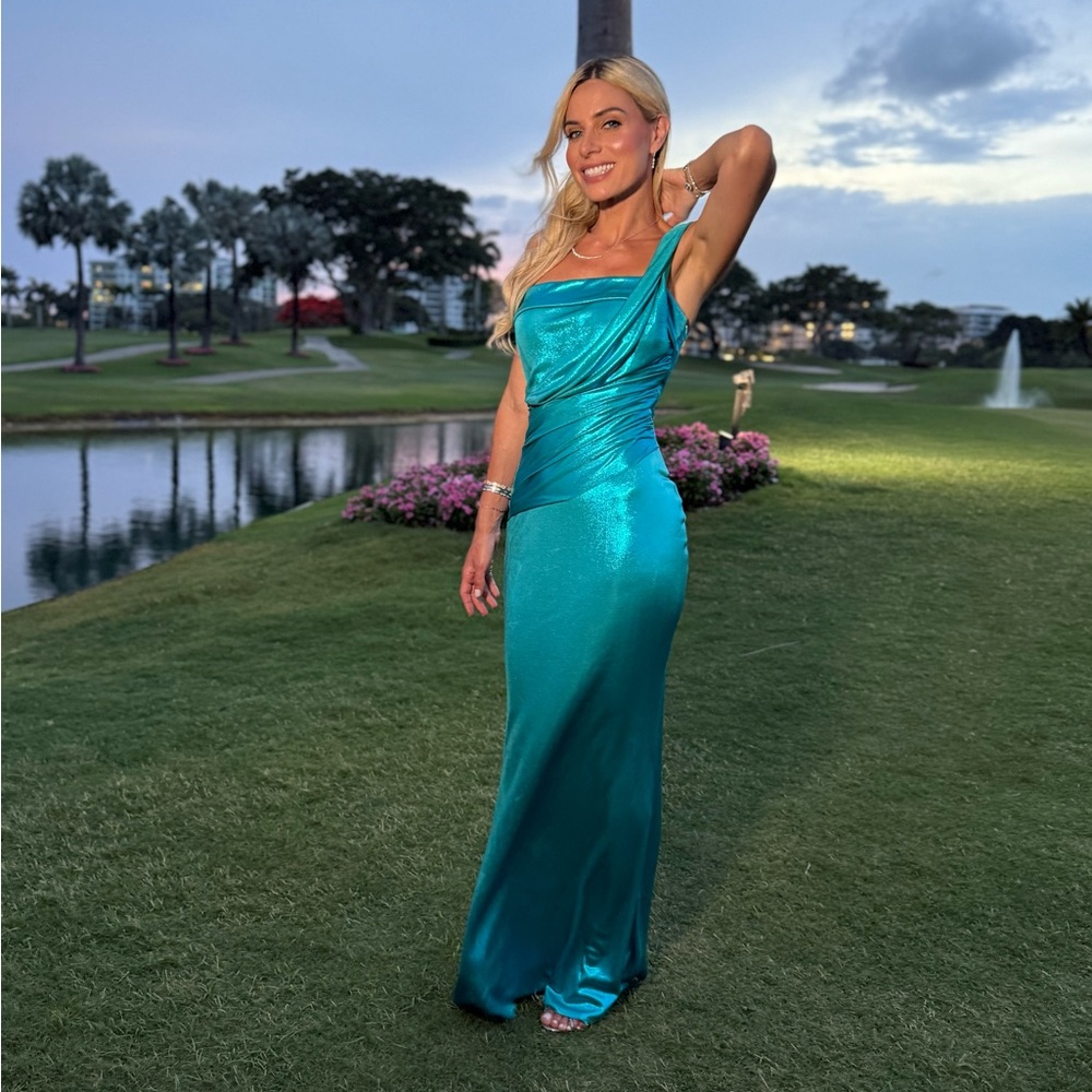 Chiara Boni Blue Asymmetrical Backless Gown for Summer Dress